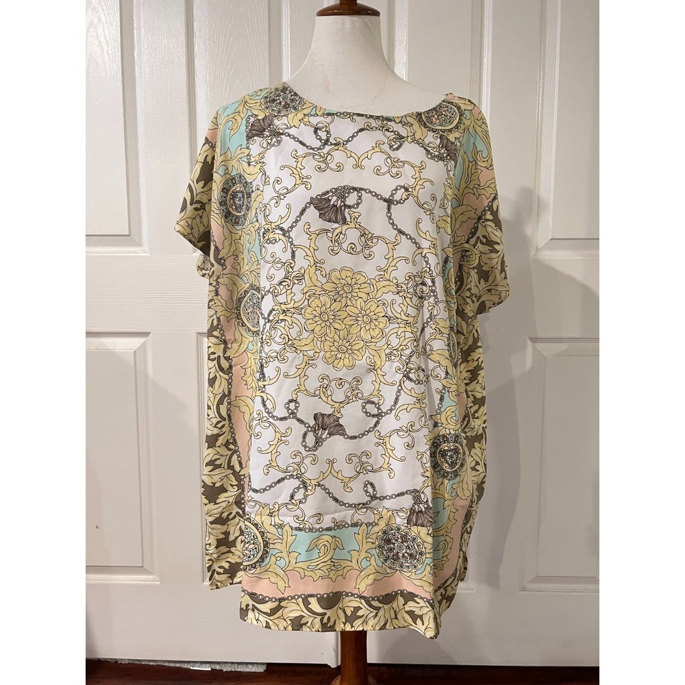 Jaclyn Smith Womens Ornamental Pastel Baroque Tunic Dress Plus Sz XXL Old Money